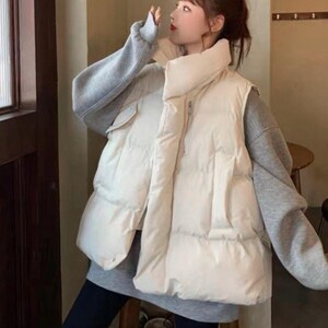 여성 겨울 패션 오버핏 스타일 빵빵한 패딩 조끼 베스트 여자 캐주얼 따뜻한 사무실